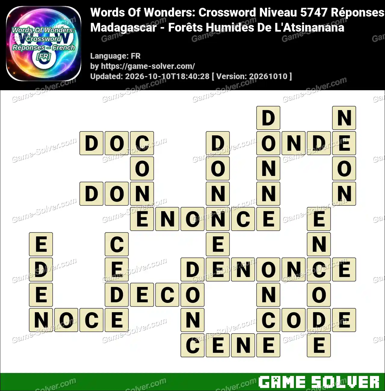 Words Of Wonders: Crossword Niveau 5747 Réponses – Madagascar – Forêts Humides De L’Atsinanana